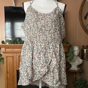 Maurices Floral Strappy Tank Top - Cream and Teal